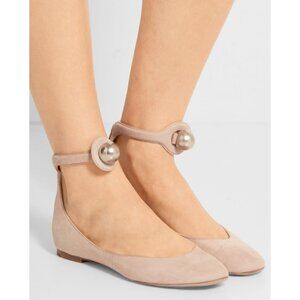 CHLOE SHOES PEARL EMBELLISHED SUEDE LEATHER BALLET FLATS sz 38.5 US 8